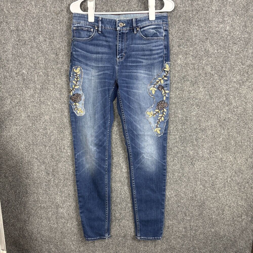 White House Black Market The Skinny Floral Jeans Womens Size 6 Blue